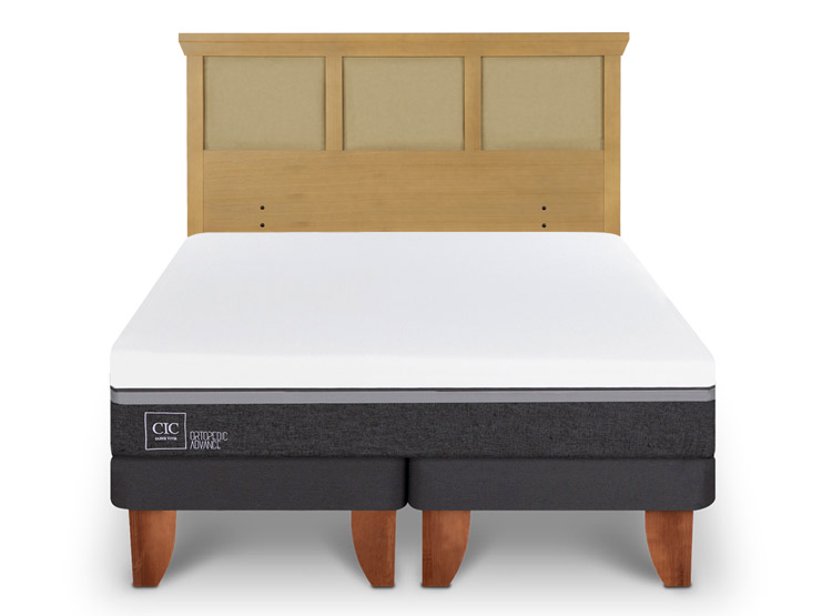 JUEGO DE DORMITORIO CIC CAMA EUROPEA ORTOPEDIC ADVANCE BD 2 PLAZAS + RESPALDO TORINO MOSTAZA - 1