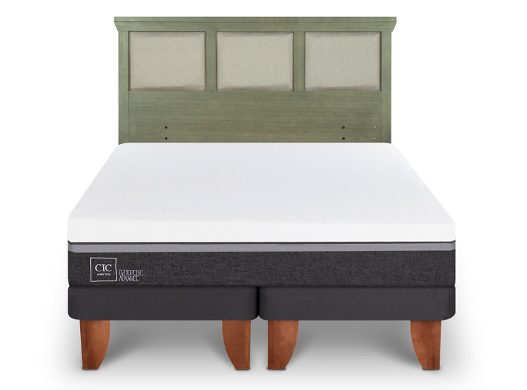 JUEGO DE DORMITORIO CIC CAMA EUROPEA ORTOPEDIC ADVANCE BD 2 PLAZAS + RESPALDO TORINO OLIVO - 1
