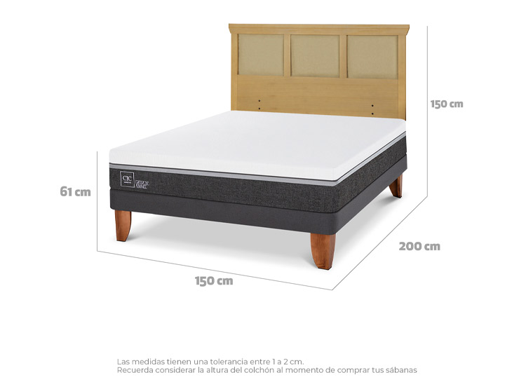 JUEGO DE DORMITORIO CIC CAMA EUROPEA ORTOPEDIC ADVANCE BN 2 PLAZAS + RESPALDO TORINO MOSTAZA - 3
