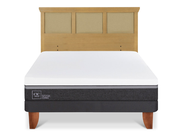 JUEGO DE DORMITORIO CIC CAMA EUROPEA ORTOPEDIC ADVANCE BN 2 PLAZAS + RESPALDO TORINO MOSTAZA - 1