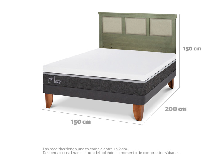 JUEGO DE DORMITORIO CIC CAMA EUROPEA ORTOPEDIC ADVANCE BN 2 PLAZAS + RESPALDO TORINO OLIVO - 3
