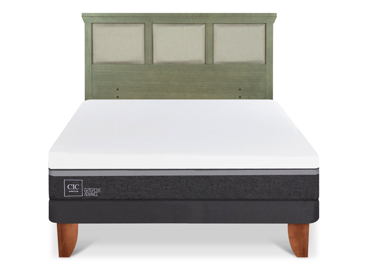 JUEGO DE DORMITORIO CIC CAMA EUROPEA ORTOPEDIC ADVANCE BN 2 PLAZAS + RESPALDO TORINO OLIVO - 1