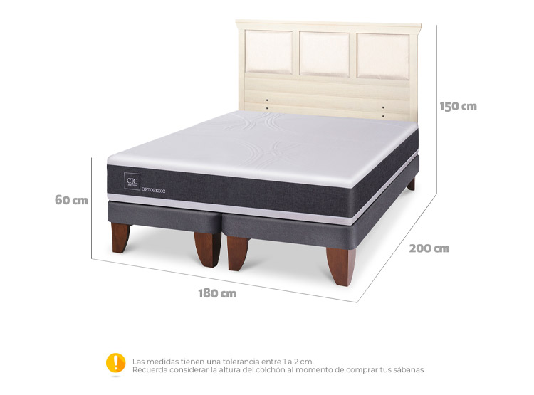 JUEGO DE DORMITORIO CIC CAMA EUROPEA ORTOPEDIC KING + RESPALDO TORINO ALPINO - 3