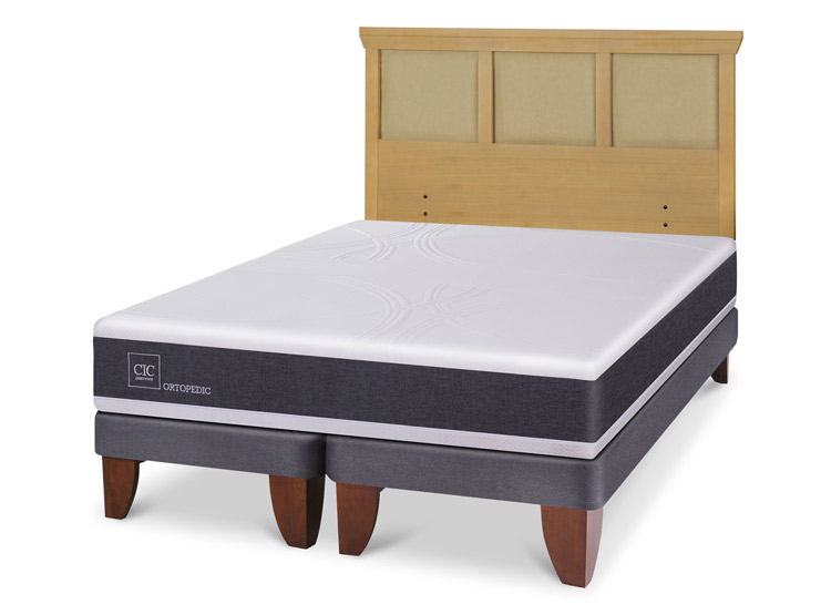 JUEGO DE DORMITORIO CIC CAMA EUROPEA ORTOPEDIC KING + RESPALDO TORINO MOSTAZA - 2