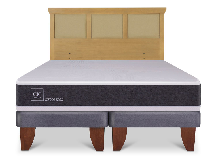 JUEGO DE DORMITORIO CIC CAMA EUROPEA ORTOPEDIC KING + RESPALDO TORINO MOSTAZA - 1