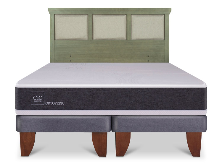 JUEGO DE DORMITORIO CIC CAMA EUROPEA ORTOPEDIC KING + RESPALDO TORINO OLIVO - 1