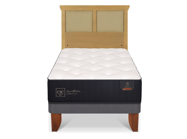 JUEGO DE DORMITORIO CIC CAMA EUROPEA PREMIUM 1.5 PLAZAS + RESPALDO TORINO MOSTAZA - 1