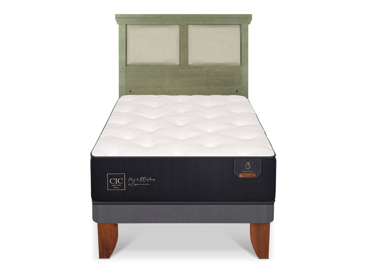 JUEGO DE DORMITORIO CIC CAMA EUROPEA PREMIUM 1.5 PLAZAS + RESPALDO TORINO OLIVO - 1