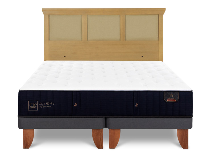 JUEGO DE DORMITORIO CIC CAMA EUROPEA PREMIUM BD 2 PLAZAS + RESPALDO TORINO MOSTAZA - 1