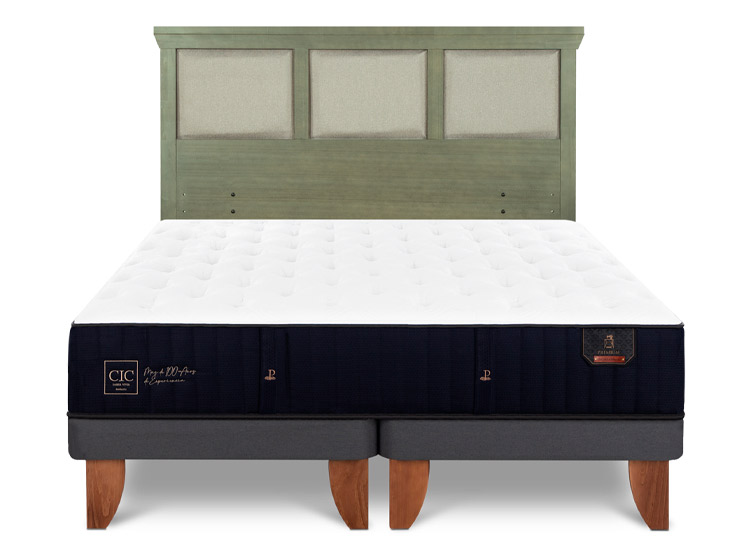 JUEGO DE DORMITORIO CIC CAMA EUROPEA PREMIUM KING + RESPALDO TORINO OLIVO - 1