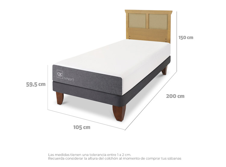 JUEGO DE DORMITORIO CIC CAMA EUROPEA SMART 1.5 PLAZAS + RESPALDO TORINO MOSTAZA - 3