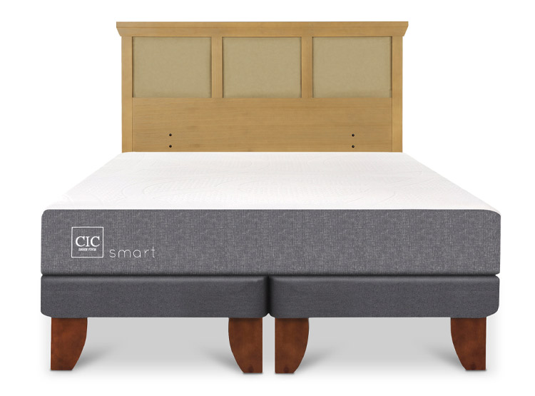 JUEGO DE DORMITORIO CIC CAMA EUROPEA SMART BD 2 PLAZAS + RESPALDO TORINO MOSTAZA - 1