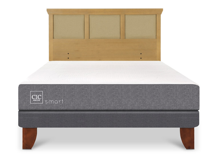 JUEGO DE DORMITORIO CIC CAMA EUROPEA SMART BN 2 PLAZAS + RESPALDO TORINO MOSTAZA - 1