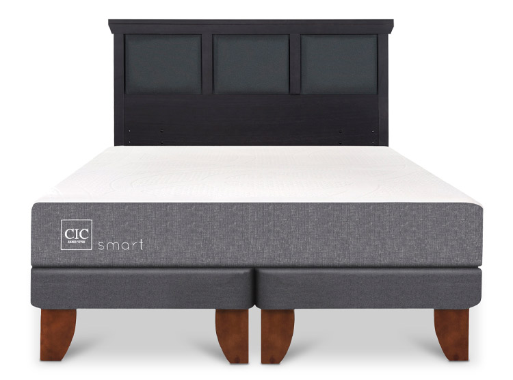 JUEGO DE DORMITORIO CIC CAMA EUROPEA SMART KING + RESPALDO TORINO NEGRO - 1