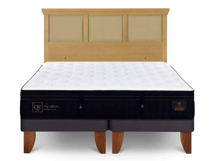 JUEGO DE DORMITORIO CIC CAMA EUROPEA SUPER PREMIUM BD 2 PLAZAS + RESPALDO TORINO MOSTAZA - 1