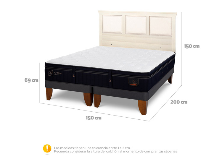 JUEGO DE DORMITORIO CIC CAMA EUROPEA SUPER PREMIUM BD 2 PLAZAS + RESPALDO TORINO ALPINO - 3