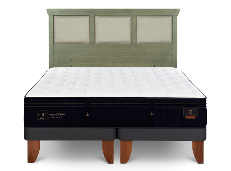 JUEGO DE DORMITORIO CIC CAMA EUROPEA SUPER PREMIUM BD 2 PLAZAS + RESPALDO TORINO OLIVO - 1