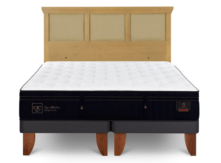 JUEGO DE DORMITORIO CIC CAMA EUROPEA SUPER PREMIUM KING + RESPALDO TORINO MOSTAZA - 1