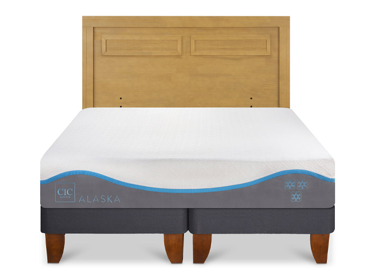 JUEGO DE DORMITORIO CIC CAMA EUROPEA ALASKA BD 2 PLAZAS + RESPALDO MILAN MOSTAZA - 1