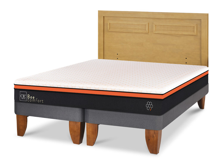 JUEGO DE DORMITORIO CIC CAMA EUROPEA BEE COMFORT BD 2 PLAZAS + RESPALDO MILAN MOSTAZA - 2