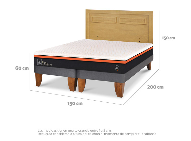 JUEGO DE DORMITORIO CIC CAMA EUROPEA BEE COMFORT BD 2 PLAZAS + RESPALDO MILAN MOSTAZA - 3