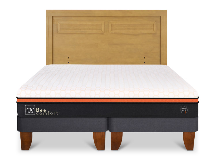 JUEGO DE DORMITORIO CIC CAMA EUROPEA BEE COMFORT BD 2 PLAZAS + RESPALDO MILAN MOSTAZA - 1