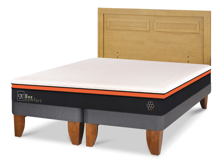 JUEGO DE DORMITORIO CIC CAMA EUROPEA BEE COMFORT KING + RESPALDO MILAN MOSTAZA - 2