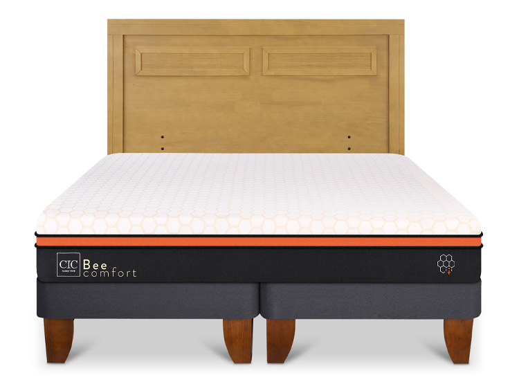 JUEGO DE DORMITORIO CIC CAMA EUROPEA BEE COMFORT KING + RESPALDO MILAN MOSTAZA - 1