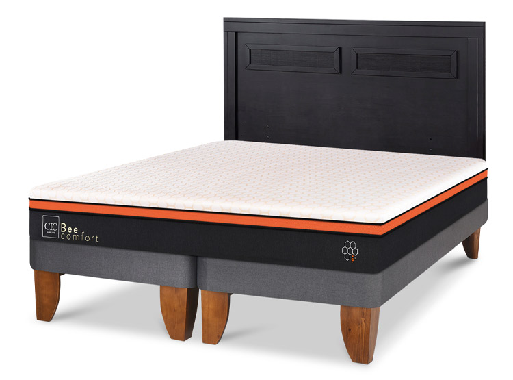 JUEGO DE DORMITORIO CIC CAMA EUROPEA BEE COMFORT KING + RESPALDO MILAN NEGRO - 2