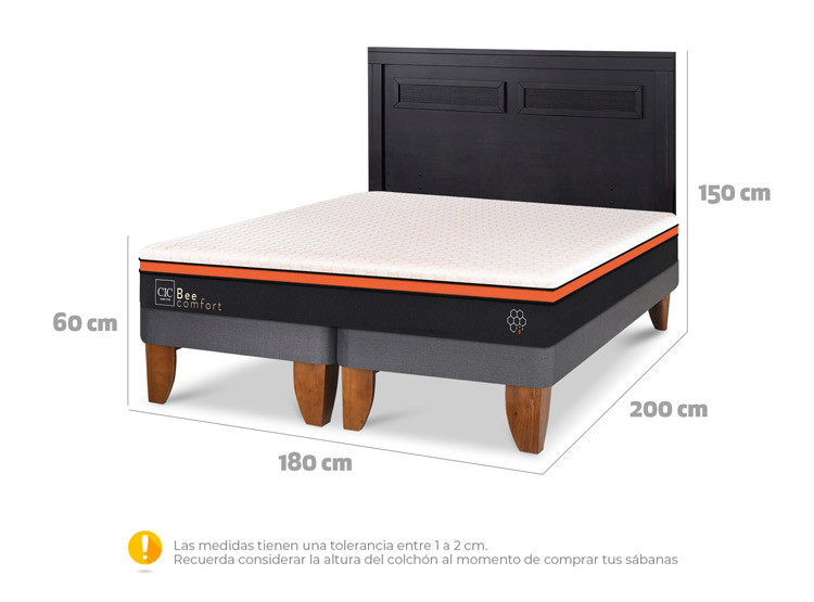 JUEGO DE DORMITORIO CIC CAMA EUROPEA BEE COMFORT KING + RESPALDO MILAN NEGRO - 3