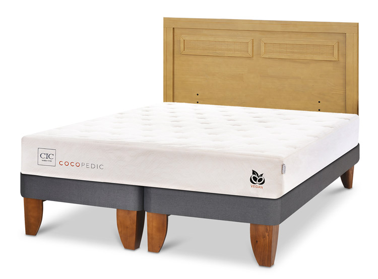 JUEGO DE DORMITORIO CIC CAMA EUROPEA COCOPEDIC BD 2 PLAZAS + RESPALDO MILAN MOSTAZA - 2