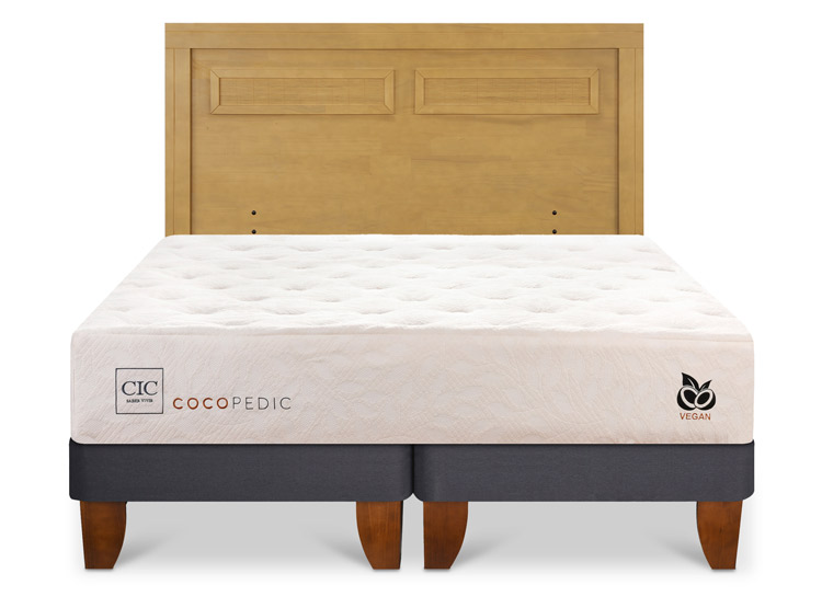 JUEGO DE DORMITORIO CIC CAMA EUROPEA COCOPEDIC BD 2 PLAZAS + RESPALDO MILAN MOSTAZA - 1