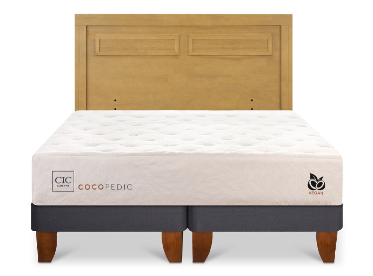 JUEGO DE DORMITORIO CIC CAMA EUROPEA COCOPEDIC KING + RESPALDO MILAN MOSTAZA - 1