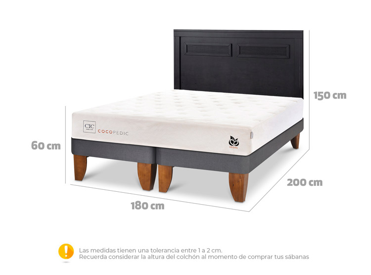 JUEGO DE DORMITORIO CIC CAMA EUROPEA COCOPEDIC KING + RESPALDO MILAN NEGRO - 3