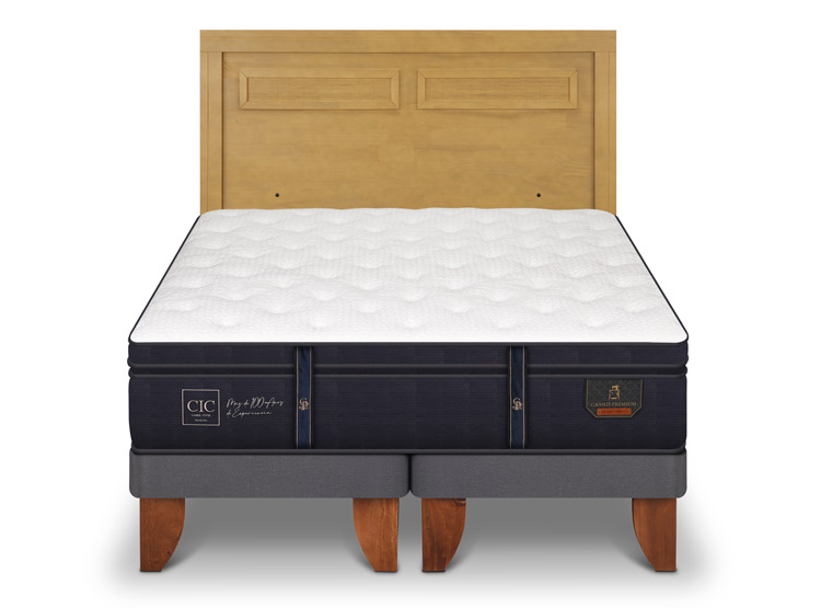 JUEGO DE DORMITORIO CIC CAMA EUROPEA GRAND PREMIUM BD 2 PLAZAS + RESPALDO MILAN MOSTAZA - 1