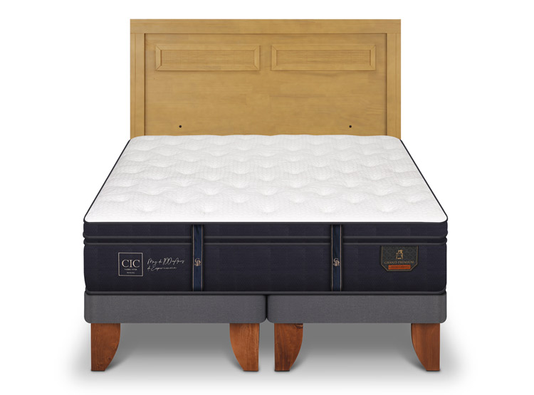 JUEGO DE DORMITORIO CIC CAMA EUROPEA GRAND PREMIUM KING + RESPALDO MILAN MOSTAZA - 1