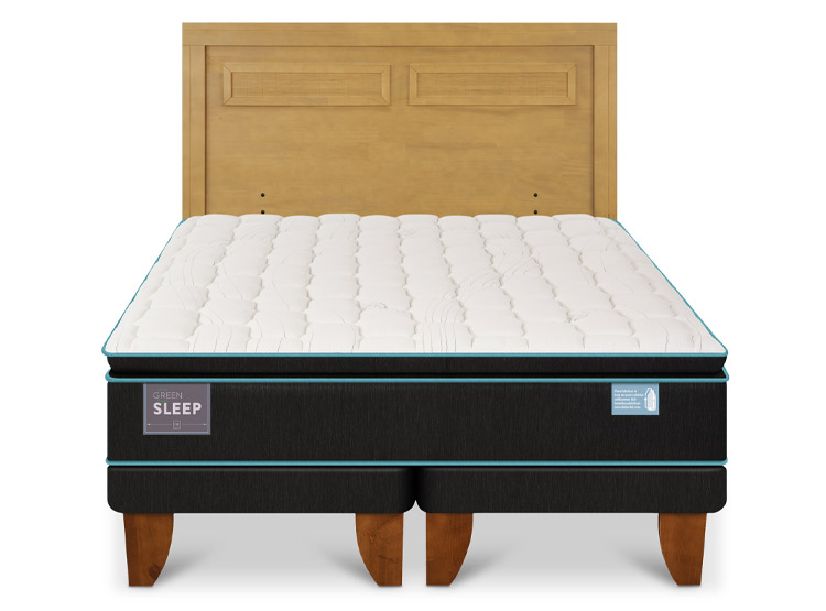JUEGO DE DORMITORIO CIC CAMA EUROPEA GREEN SLEEP BD 2 PLAZAS + RESPALDO MILAN MOSTAZA - 1