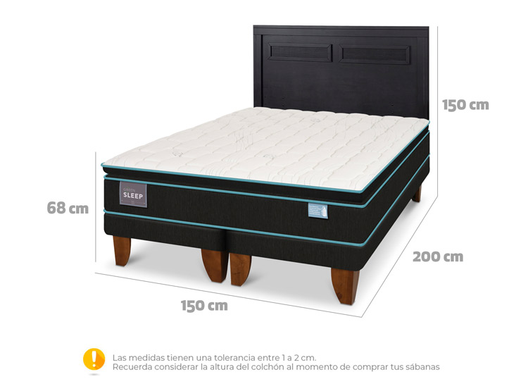 JUEGO DE DORMITORIO CIC CAMA EUROPEA GREEN SLEEP BD 2 PLAZAS + RESPALDO MILAN NEGRO - 3