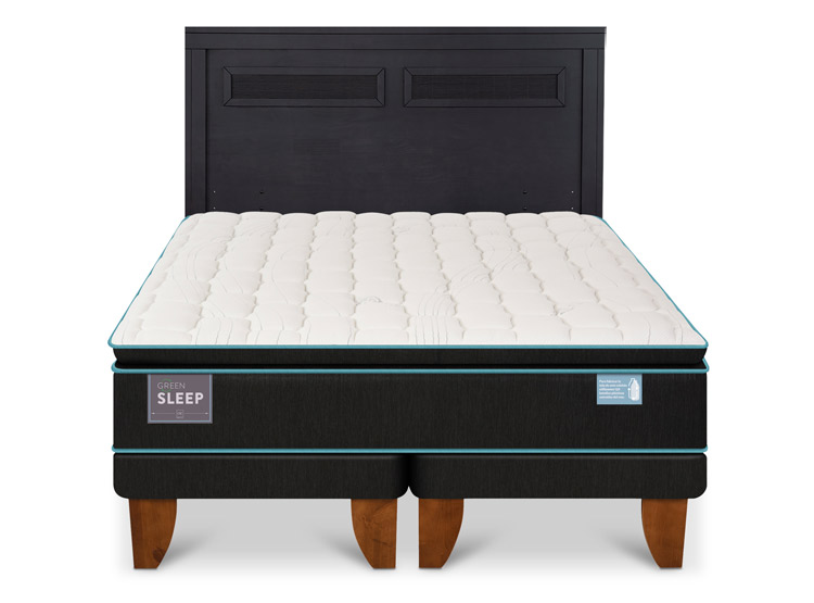 JUEGO DE DORMITORIO CIC CAMA EUROPEA GREEN SLEEP BD 2 PLAZAS + RESPALDO MILAN NEGRO - 1