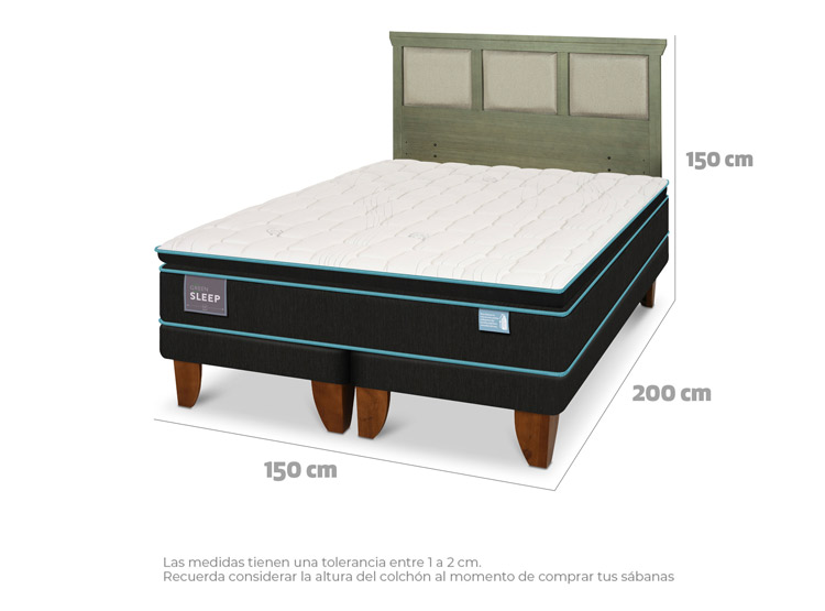 JUEGO DE DORMITORIO CIC CAMA EUROPEA GREEN SLEEP BD 2 PLAZAS + RESPALDO TORINO OLIVO - 3