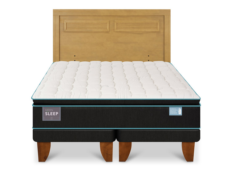 JUEGO DE DORMITORIO CIC CAMA EUROPEA GREEN SLEEP KING + RESPALDO MILAN MOSTAZA - 1