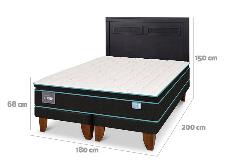 JUEGO DE DORMITORIO CIC CAMA EUROPEA GREEN SLEEP KING + RESPALDO MILAN NEGRO - 3