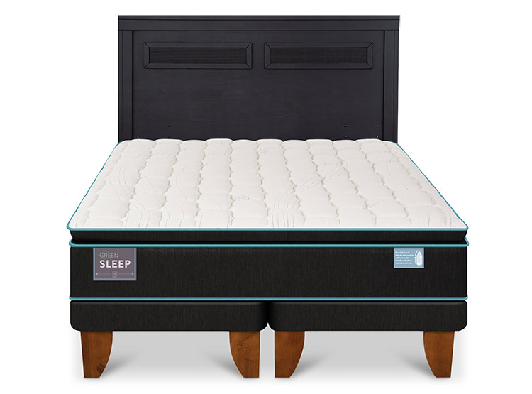 JUEGO DE DORMITORIO CIC CAMA EUROPEA GREEN SLEEP KING + RESPALDO MILAN NEGRO - 1
