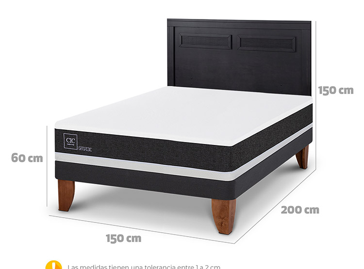 JUEGO DE DORMITORIO CIC CAMA EUROPEA ORTOPEDIC BN 2 PLAZAS + RESPALDO MILAN NEGRO - 3