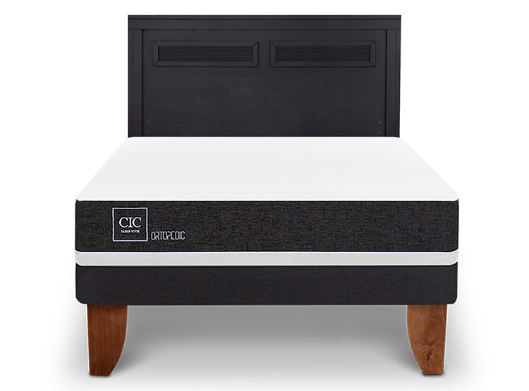 JUEGO DE DORMITORIO CIC CAMA EUROPEA ORTOPEDIC BN 2 PLAZAS + RESPALDO MILAN NEGRO - 1