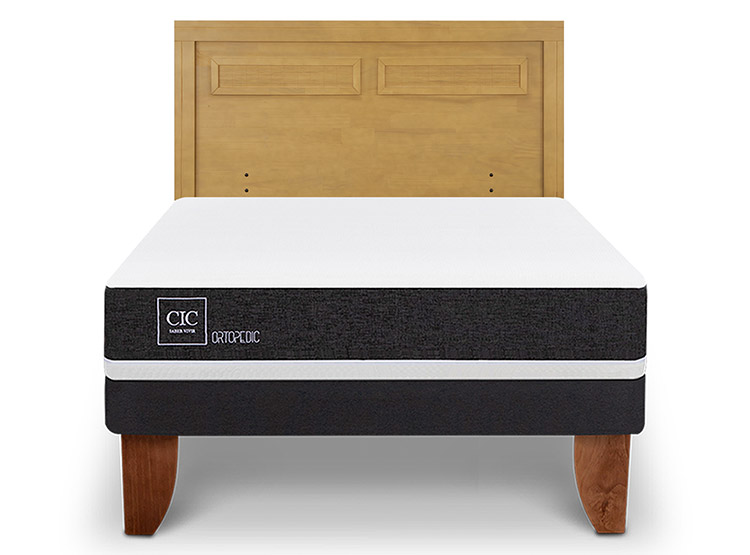 JUEGO DE DORMITORIO CIC CAMA EUROPEA ORTOPEDIC BN 2 PLAZAS + RESPALDO MILAN MOSTAZA - 1