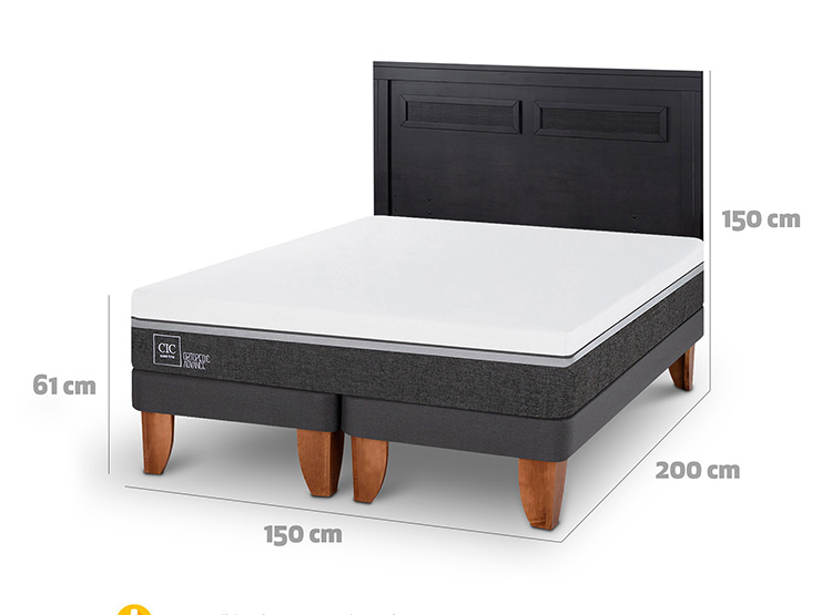 JUEGO DE DORMITORIO CIC CAMA EUROPEA ORTOPEDIC ADVANCE BD 2 PLAZAS + RESPALDO MILAN NEGRO - 3