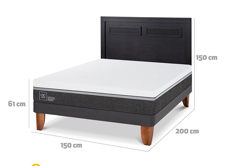 JUEGO DE DORMITORIO CIC CAMA EUROPEA ORTOPEDIC ADVANCE BN 2 PLAZAS + RESPALDO MILAN NEGRO - 3