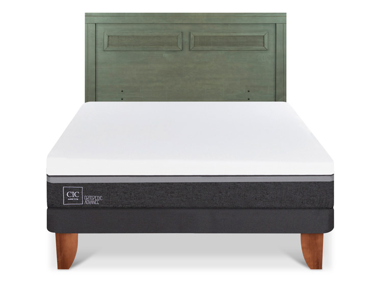 JUEGO DE DORMITORIO CIC CAMA EUROPEA ORTOPEDIC ADVANCE BN 2 PLAZAS + RESPALDO MILAN OLIVO - 1