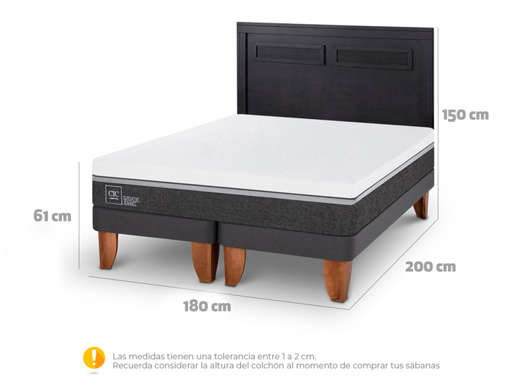 JUEGO DE DORMITORIO CIC CAMA EUROPEA ORTOPEDIC ADVANCE KING + RESPALDO MILAN NEGRO - 3